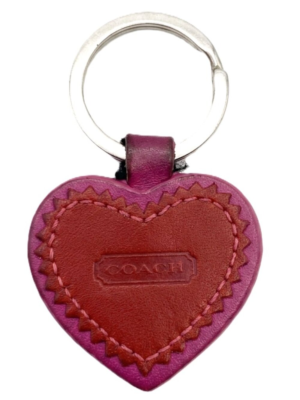 Coach Pink and Red Heart Leather Keychain